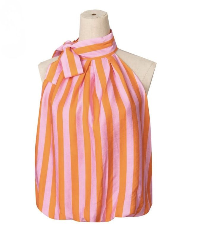 Haltertop Pip oranje/roze