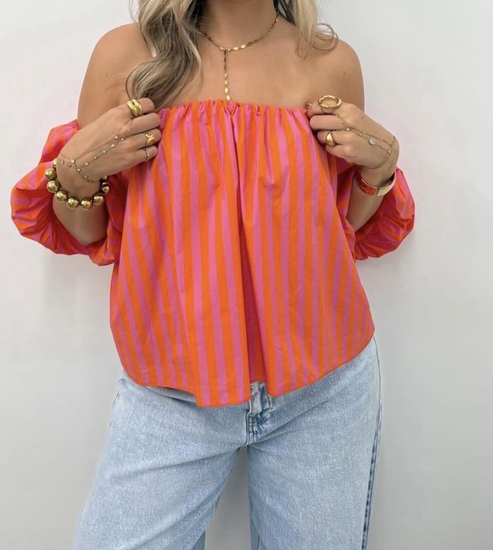 Off shoulder top Bibi coral streep one size