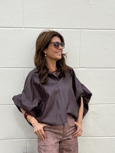 Leatherlook blouse Mika plum one size
