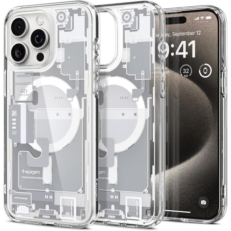A Spigen®️Crystal Hybrid™️ Zero-One White 15 Pro