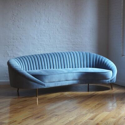 cheap curved modern sofa in baby blue velvet