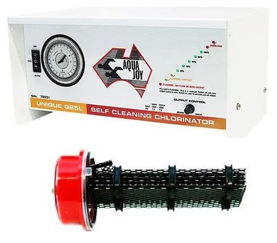 Aquajoy G Led Series self cleaning salt chlorinator G25-with RED END Premium cell 6 year warranty 2026 MODEL WITH DIGITAL TIMECLOCK