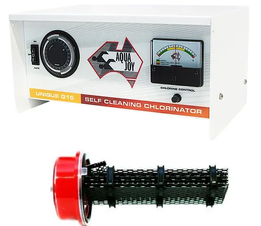 Aquajoy Unique G  Series self cleaning salt chlorinator G40-with RED END Premium cell 6 year warranty-WITH TIMECLOCK