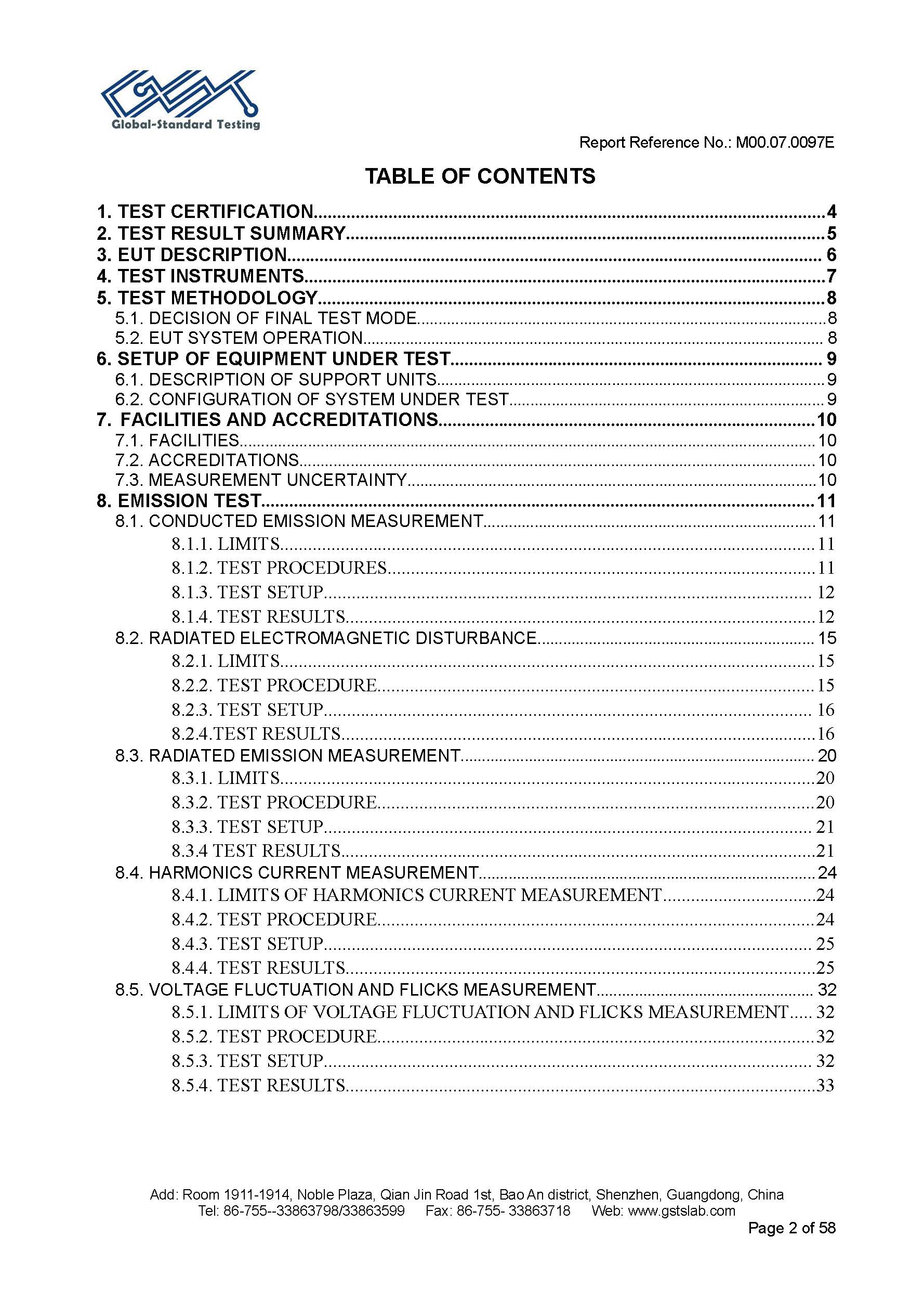 Sauna Fix EU CE EMC test report page 2 of 58