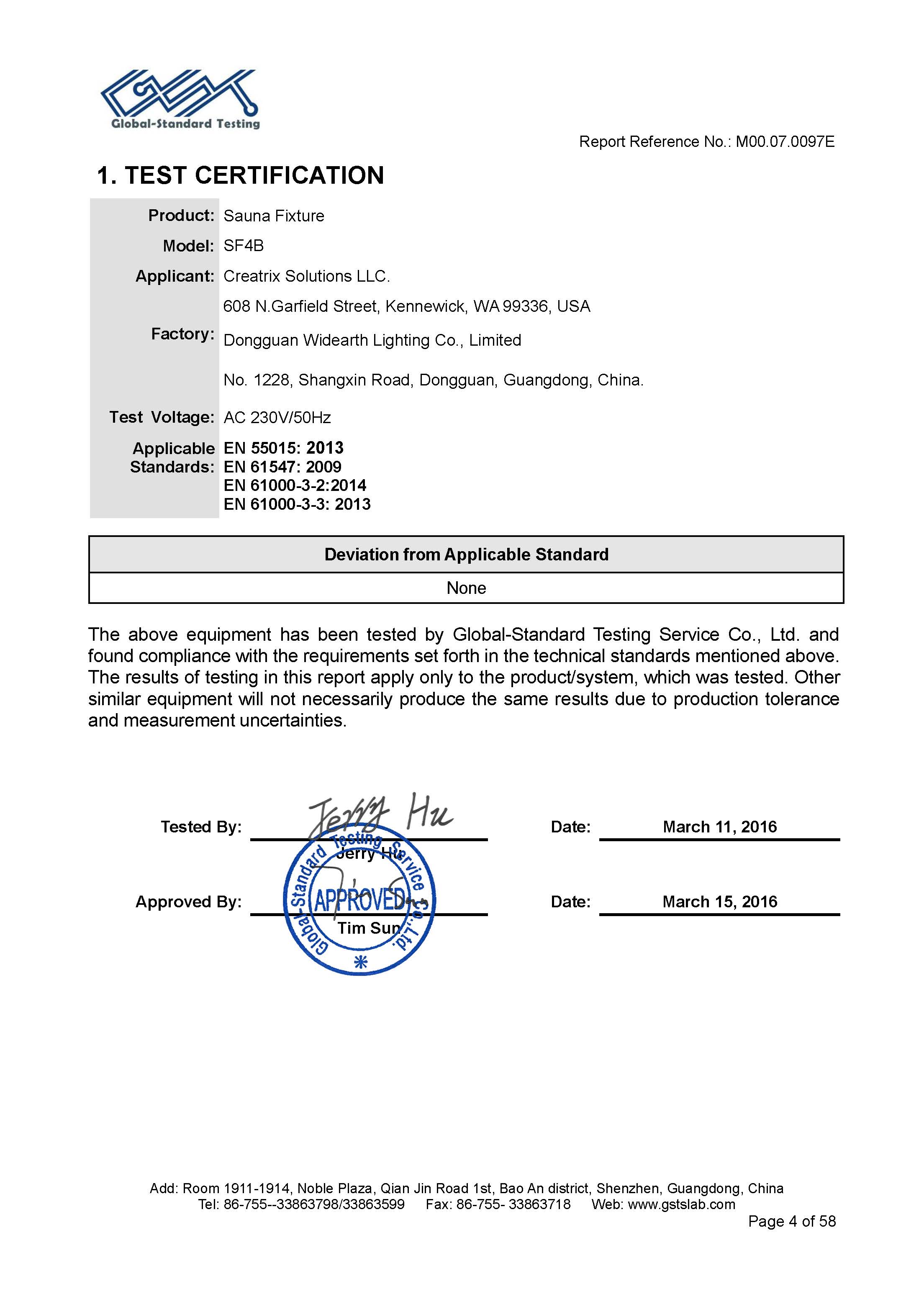Sauna Fix EU CE EMC test report page 4 of 58
