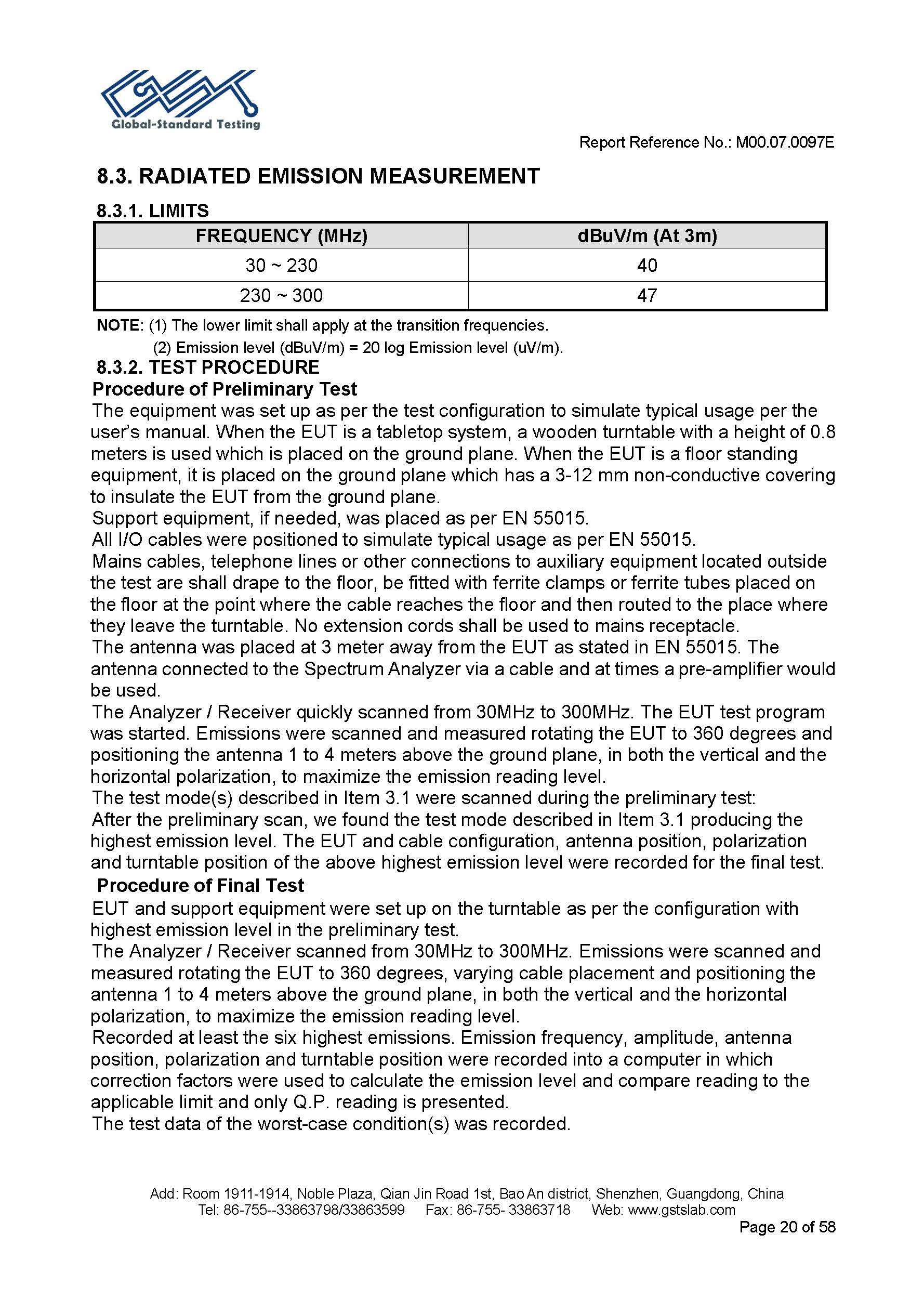 Sauna Fix EU CE EMC test report page 20 of 58