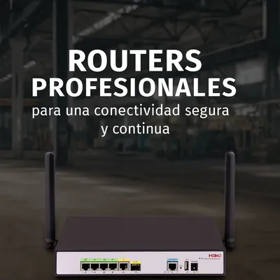 Banner promocional con imagen destacada de routers H3C, ideales para mejorar la conectividad y seguridad en entornos empresariales y domésticos.