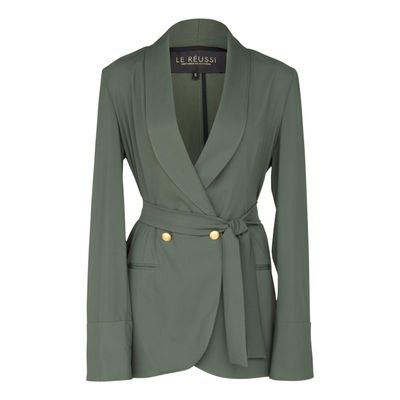 Women's Olive Blazer with Front Buttons-Le Reussi