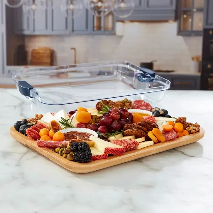 Charcuterie Build A Board with Navy Handle & Lid 11x14