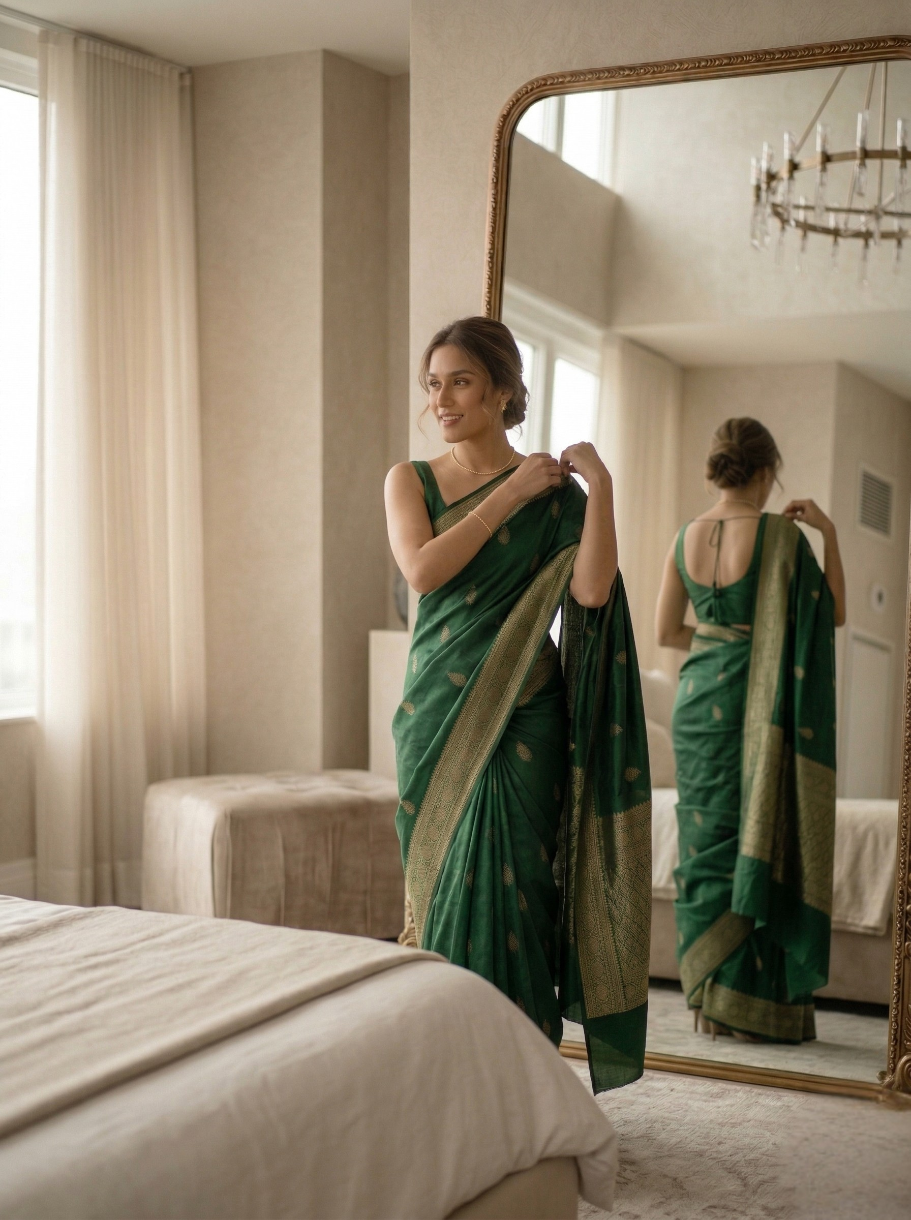Woman wearing a Swift Saree with ease and confidence