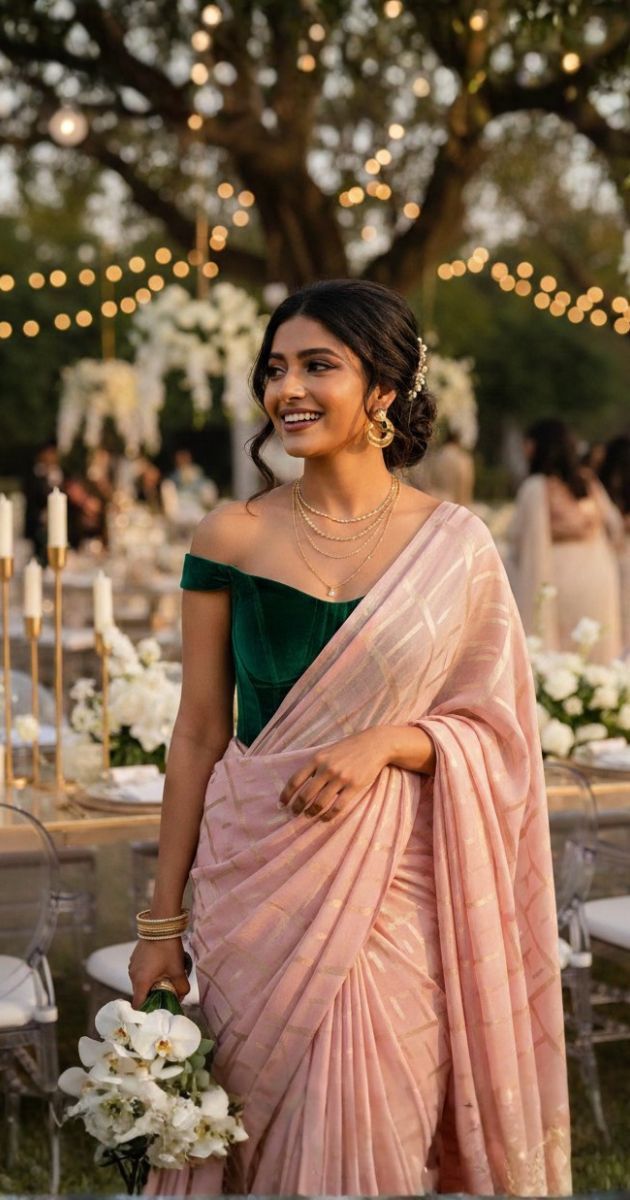 Elegant Indian wedding guest wearing a luxury saree