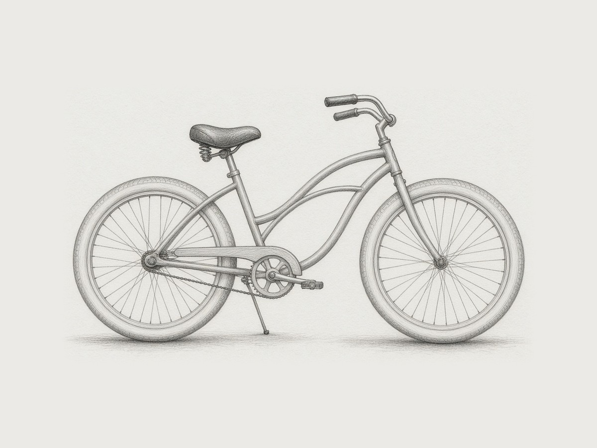 Pencil sketch of a cruiser bike