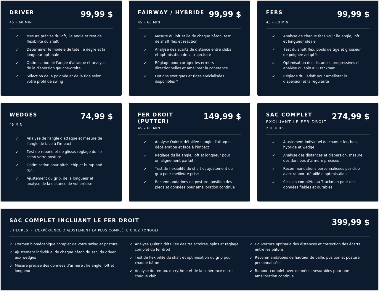 Tableau des prix