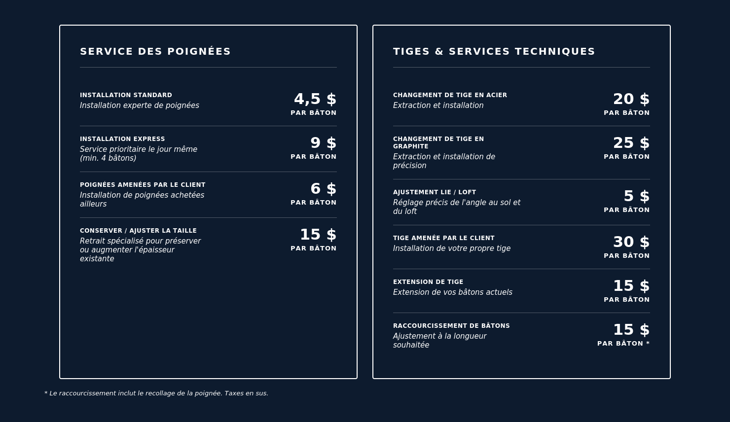 Liste de prix