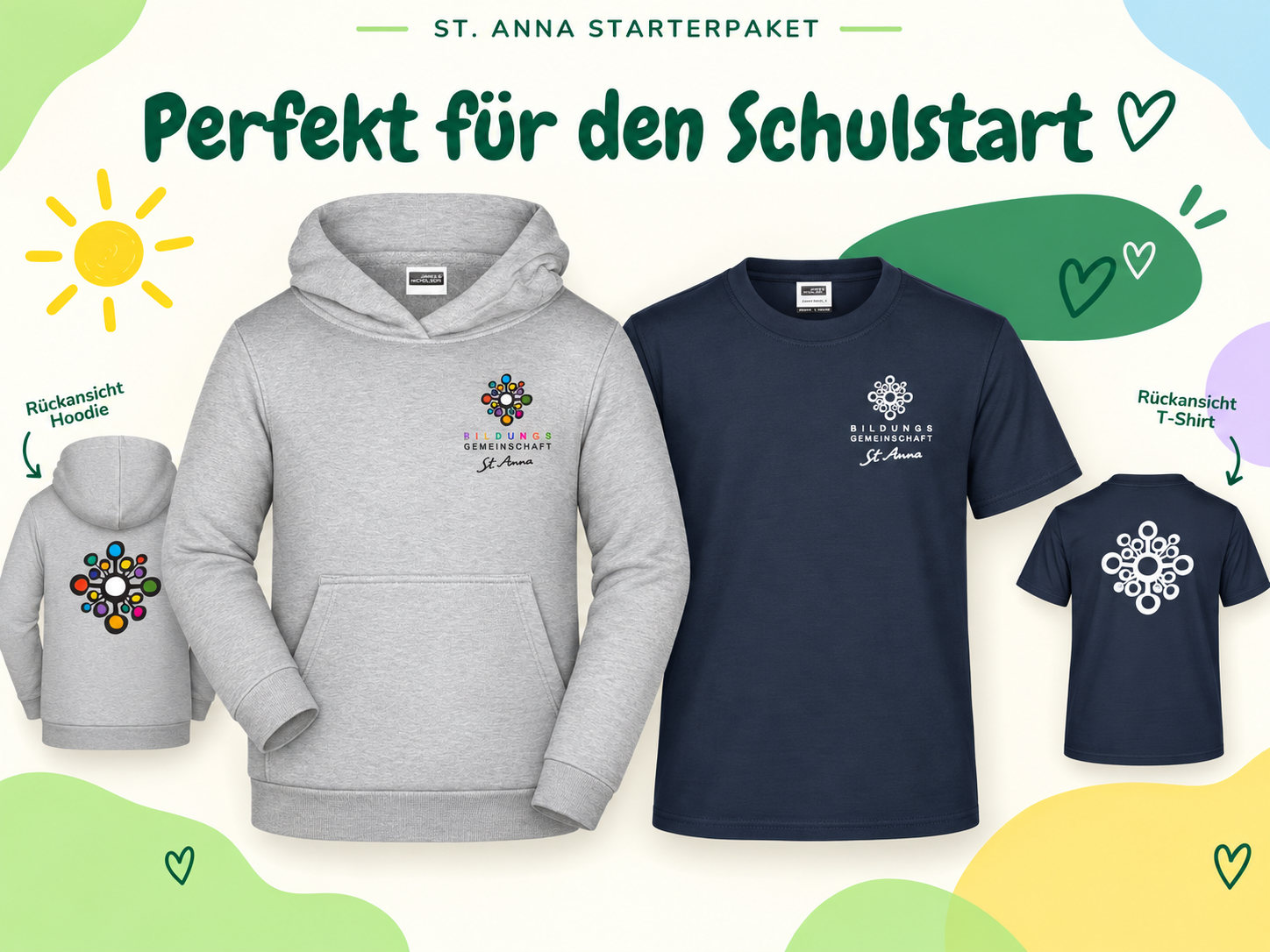 St. Anna Mittelschule Starterpaket mit Hoodie in Grey Heather und T-Shirt in Navy