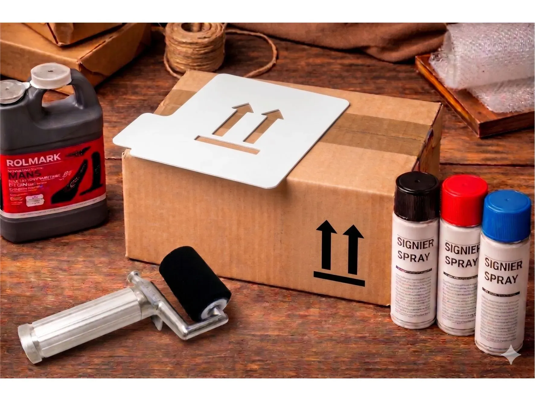 Versandschablone aus Kunststoff mit Versandsymbol Hier oben für Verpackungskennzeichnung