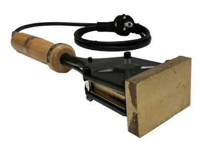 Brennstempel ALK T6 mit gravierter Textplatte 75 x 50 mm, 70 x 70 mm, 90 x 40 mm, 110 x 30 mm oder 60 mm rund