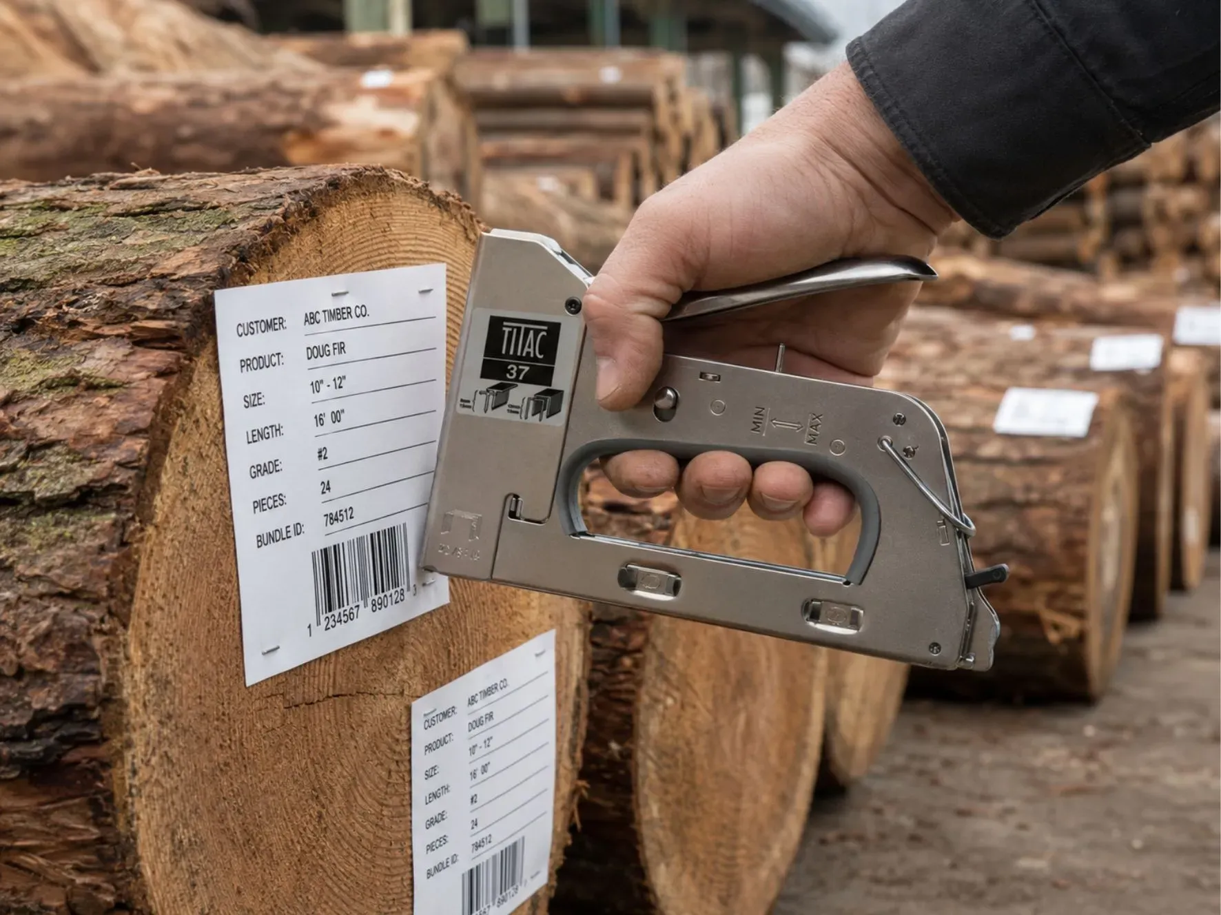 Handtacker für Kunststoffklammern für Sägewerk, Parkett und Forstwirtschaft
