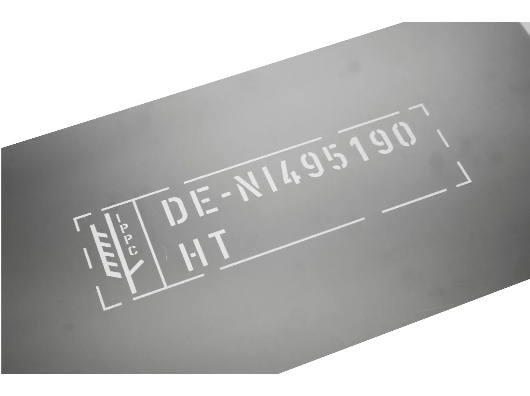 IPPC Schablone aus Aluminium mit IPPC Logo und Registrierungsnummer für Verpackungsholz