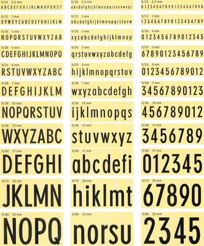 Komplettes Schriftmuster der TELOS Standardschrift Nr. 9