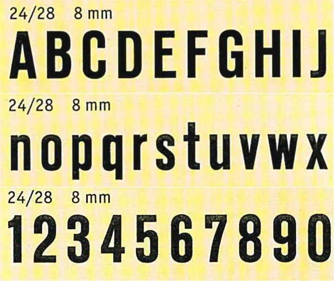 TELOS Schriftart Nr. 24 als Standardschriftart für größere Stempelkennzeichnungen