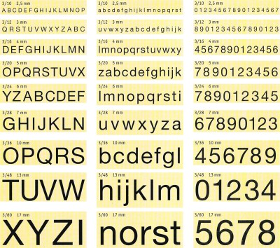 Komplettes Schriftmuster der TELOS Standardschrift Nr. 3