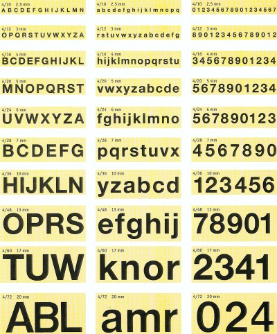 Komplettes Schriftmuster der TELOS Standardschrift Nr. 4