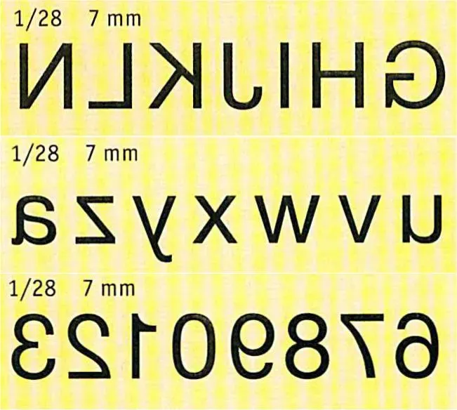 TELOS Schriftart Nr. 1 als Spiegelschrift für das TELOS Stempelsystem