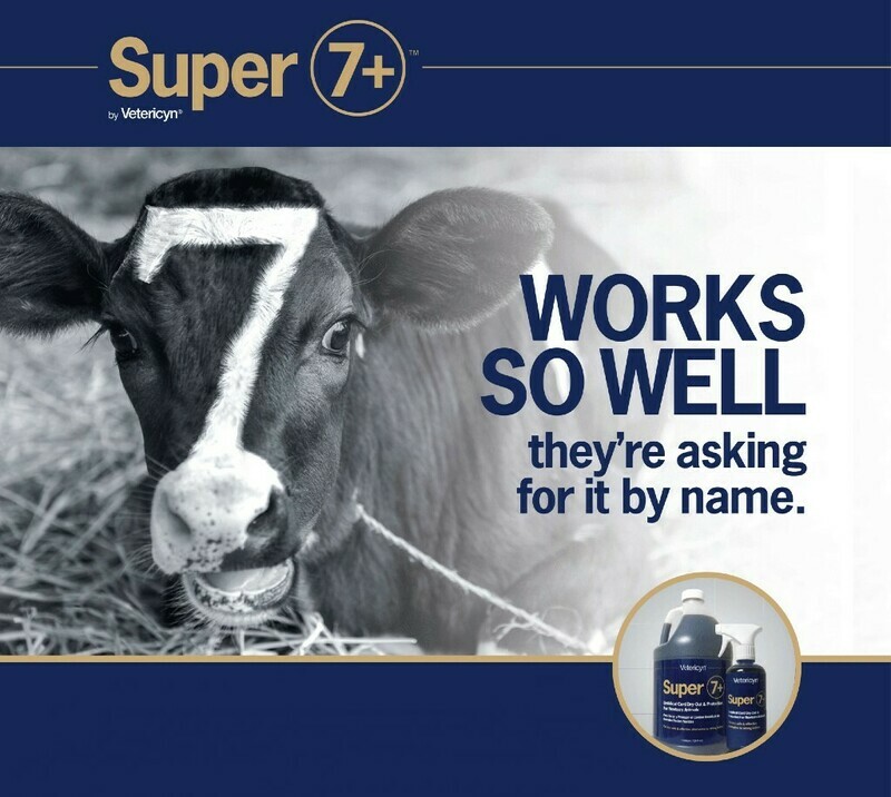 Vetericyn Super 7+ iodine-free umbilical care for newborn livestock, proven effective in modern farming.