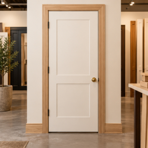 Prehung door in its frame