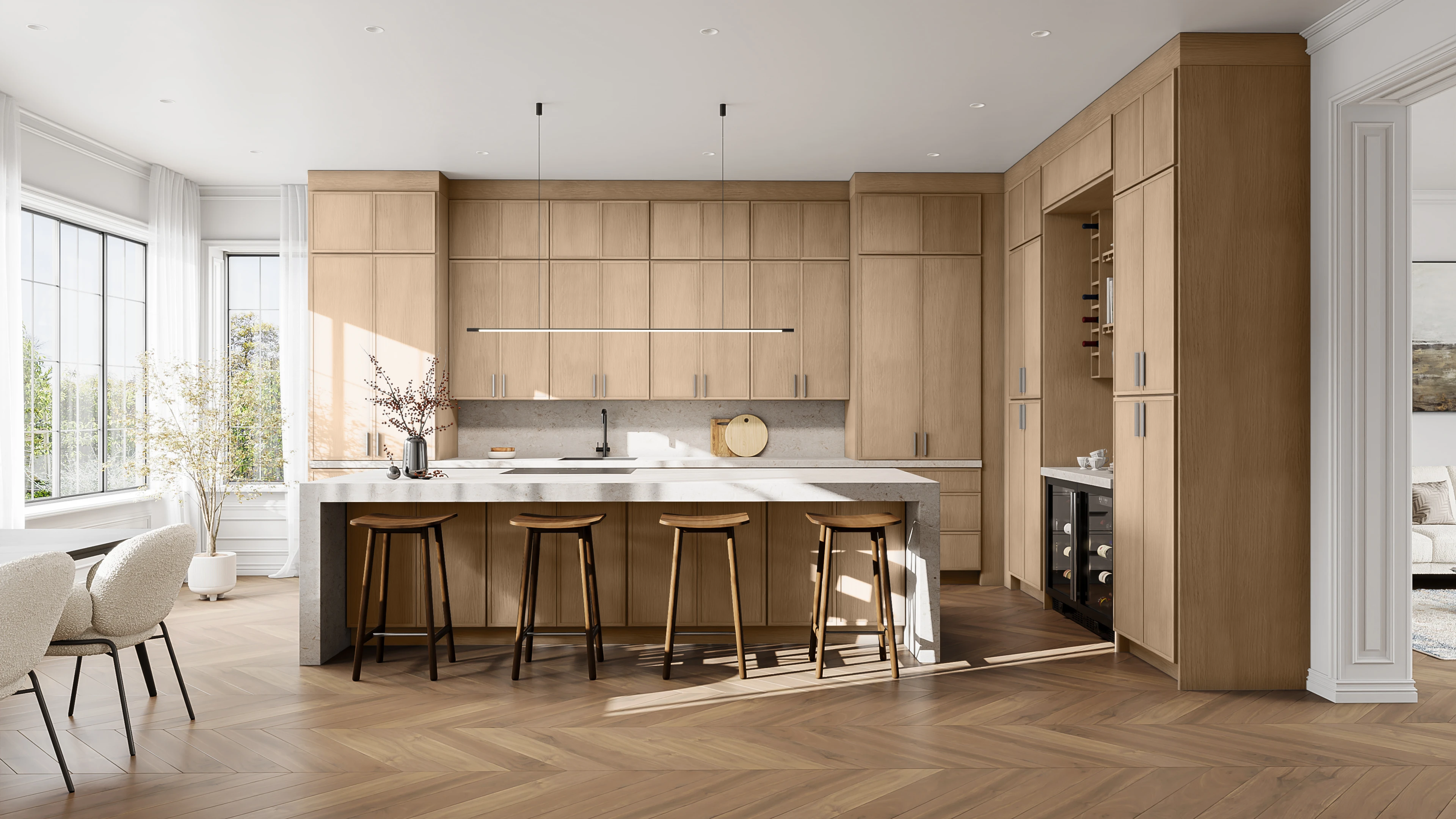 Natural oak kitchen cabinets