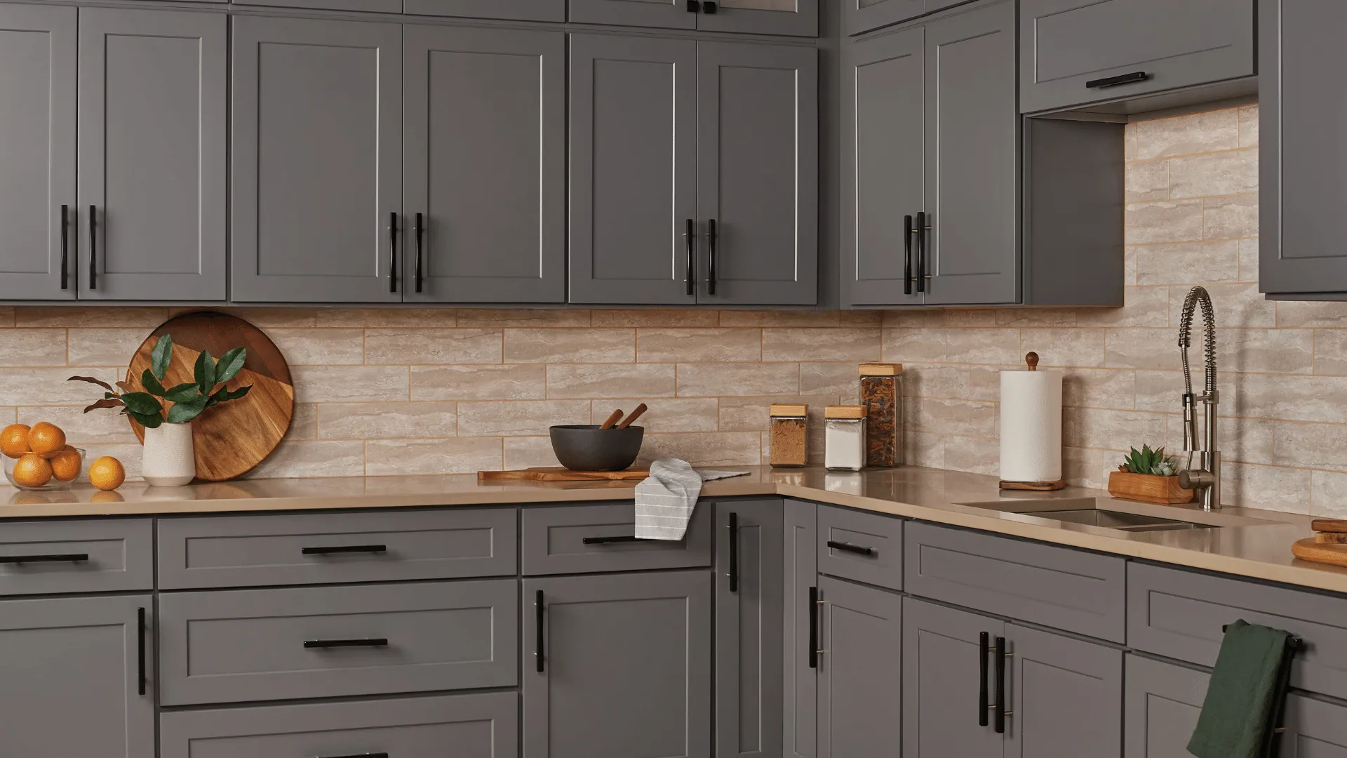 Grey Shaker kitchen cabinets