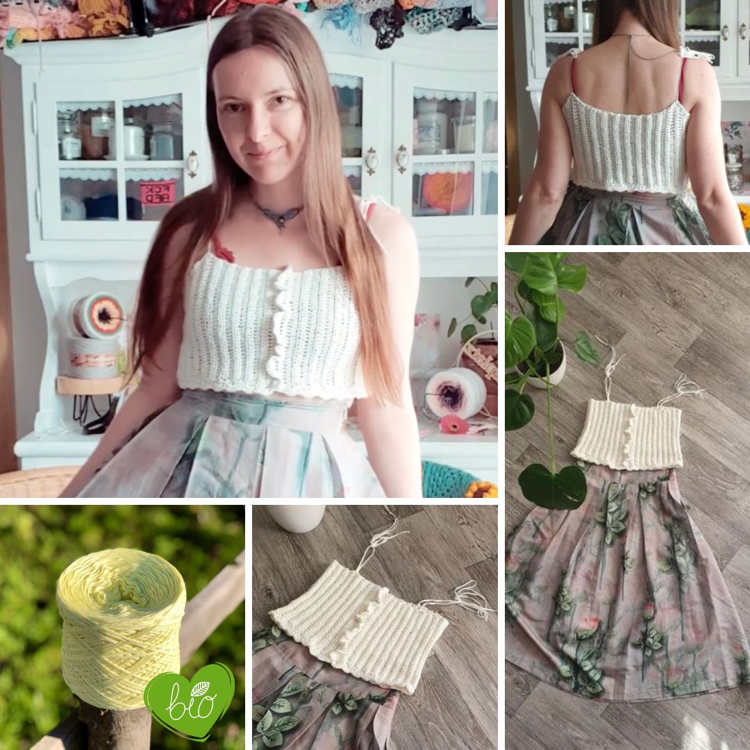 Crop top crochet pattern organic ribbon yarn