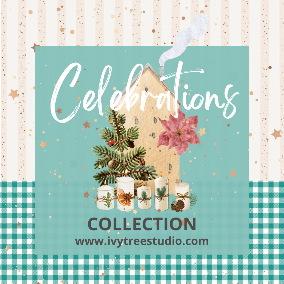 Celebrations Collection – printable Bible journaling kits with Christmas candles, poinsettias, and festive designs
