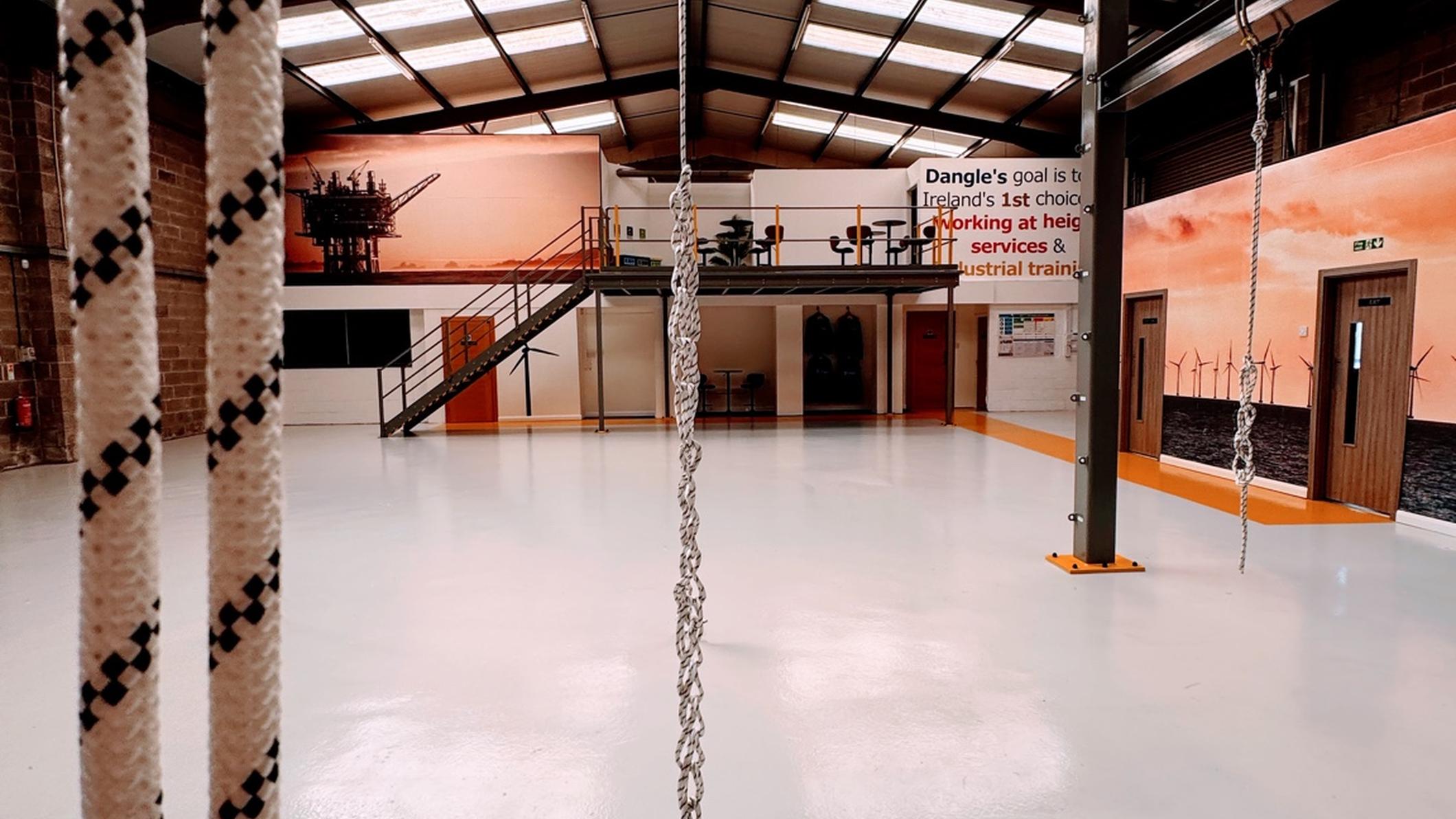 dangle academy training centre with grey floor and steelwork