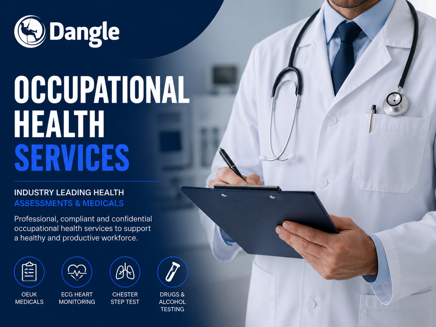 Occupational health services at Dangle Academy Belfast including OEUK medicals, ECG heart monitoring, Chester Step testing and drugs and alcohol testing