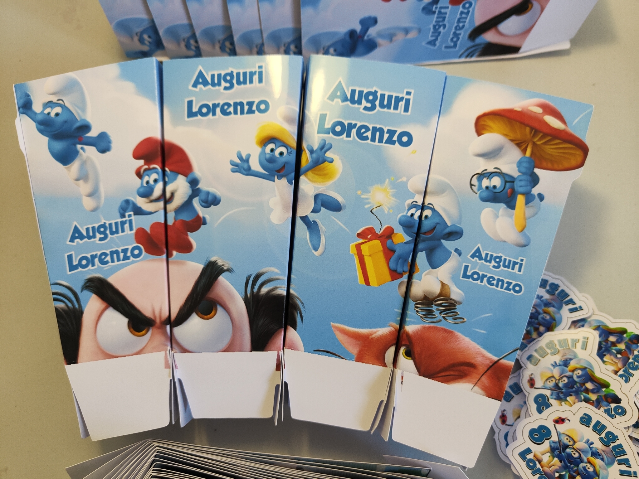 scatoline popcorn i puffi personalizzabili  festa compleanno