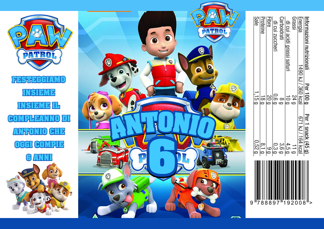 incarti buste sacchetti patatine piccole personalizzate paw patrol kit compleanno festa a tema
