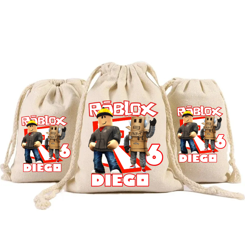 sacchetti in cotone porta confetti bomboniera personalizzati festa compleanno a tema roblox