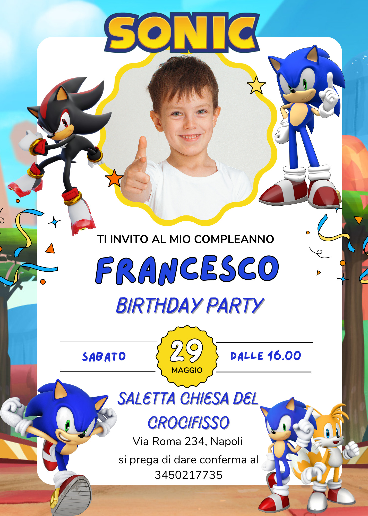 biglietti inviti personalizzabili di carta cartacei e digitali da inviare online via whatsapp sonic