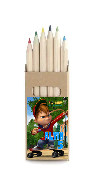 adesivo set matite colorate personalizza te con nome gadget regalini fine festa compleanno a tema alvin
