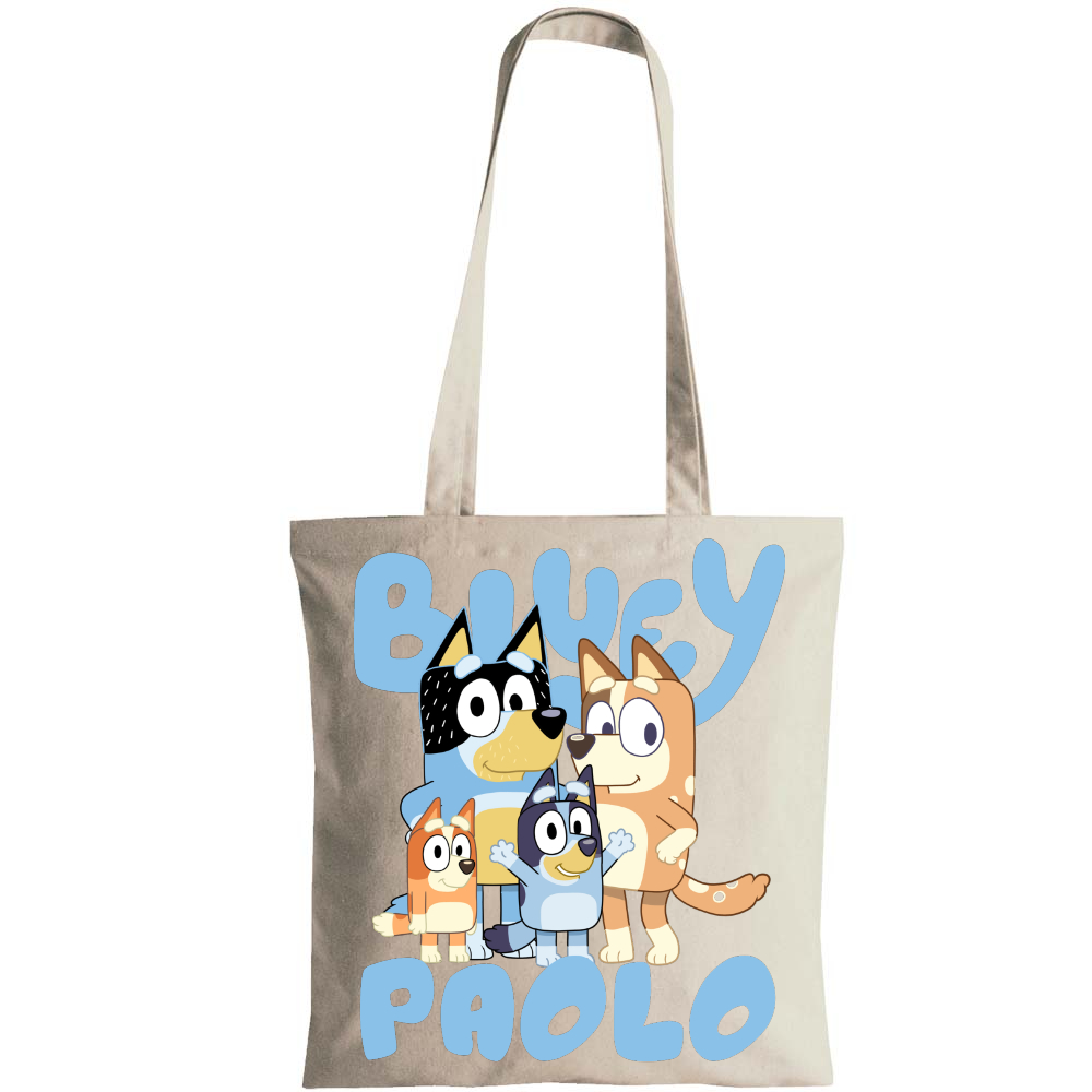 Borsa Shopping Manici Lunghi cotone personalizzata regalini festa compleanno a tema Bluey