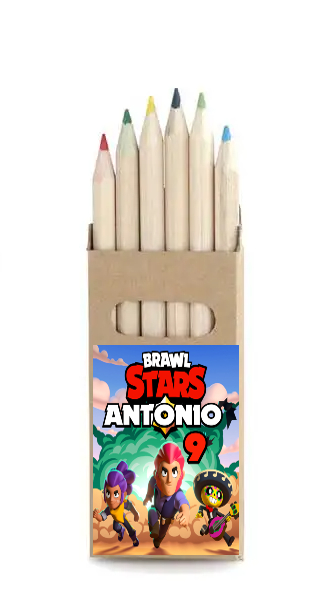adesivo set matite colorate personalizza te con nome gadget regalini fine festa compleanno a tema brawl stars