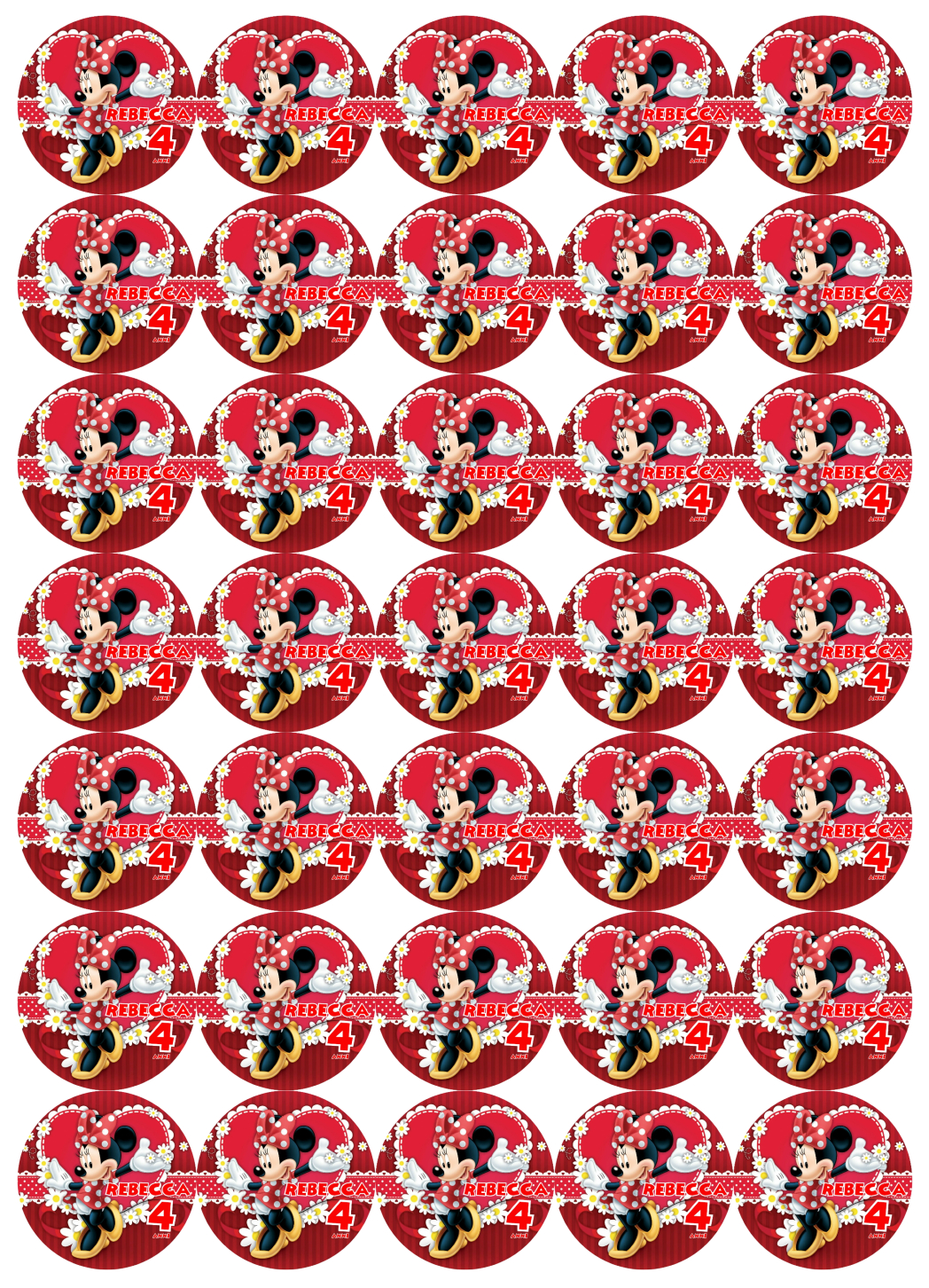adesivi tondo tappo bottiglia acqua succo vasetto personalizzabile minnie topolina rossa