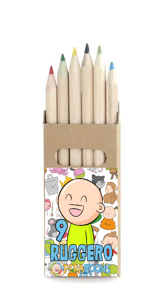 adesivo set matite colorate personalizza te con nome gadget regalini fine festa compleanno a tema pera toons