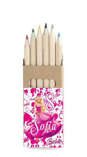 adesivo set matite colorate personalizza te con nome gadget regalini fine festa compleanno a tema barbie principessa