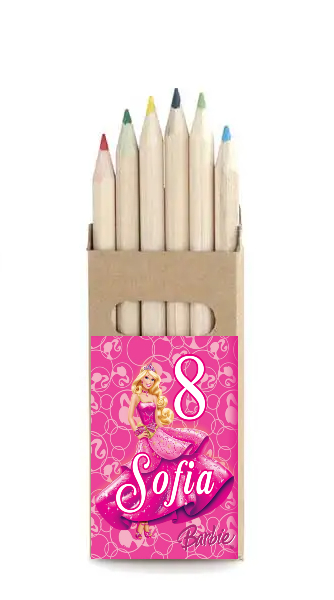 adesivo set matite colorate personalizza te con nome gadget regalini fine festa compleanno a tema barbie principessa rosa