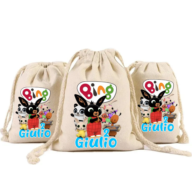 sacchetti in cotone porta confetti bomboniera personalizzati festa compleanno a tema bing