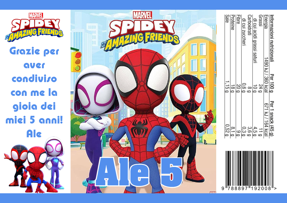 patatina sacchetti buste patatine piccole personalizzabili con nome festa compleanno a tema spidey e i suoi fantastici aminci