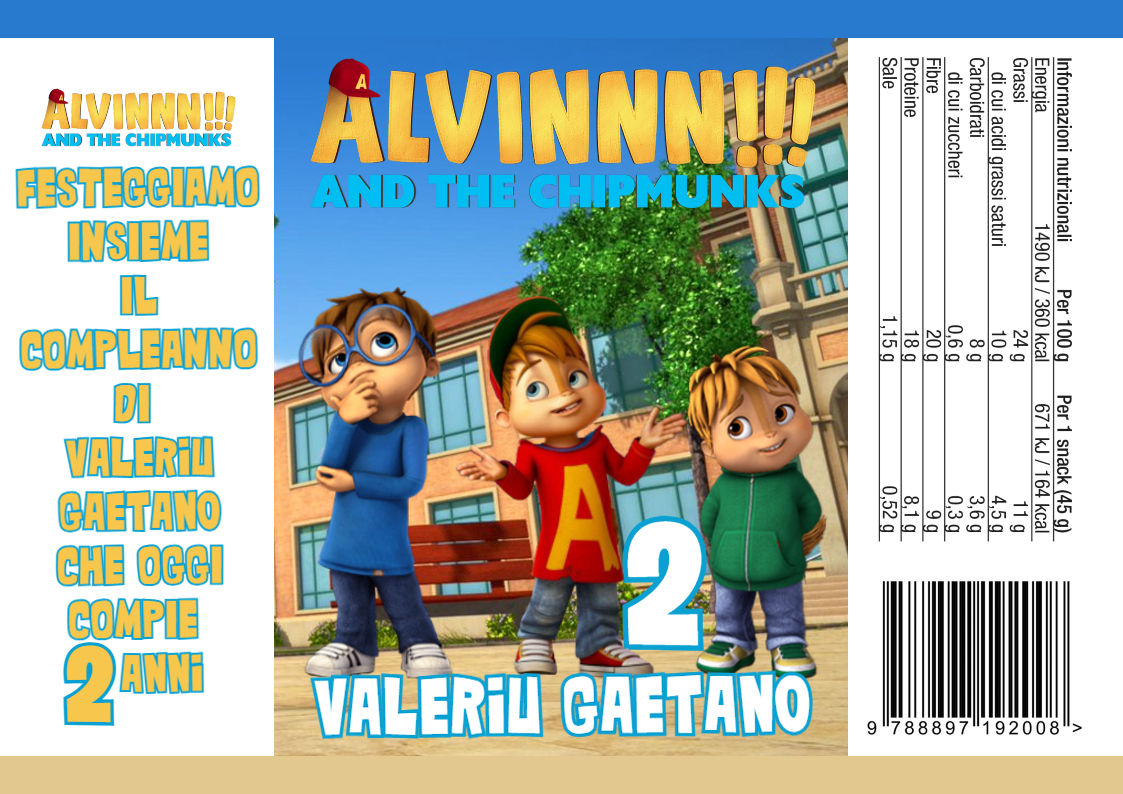patatina sacchetti buste patatine piccole personalizzabili con nome festa compleanno a tema Alvin